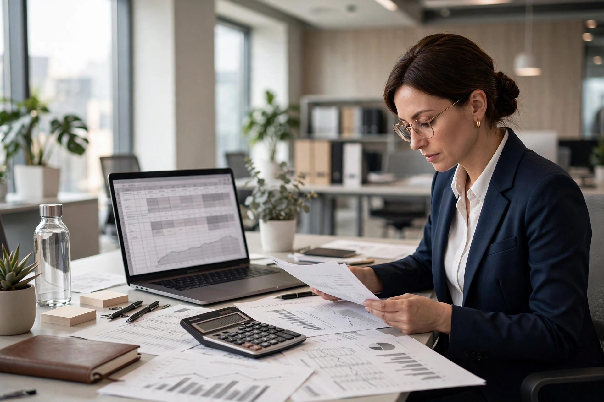 Accounting and finance services, professional reviewing financial documents